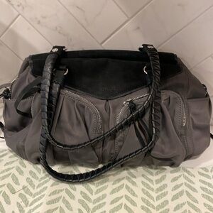 MZ Wallace Bedford Jane Pocket Satchel Zip Bag Black Nylon And Leather suede